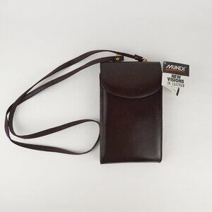 Mundi Wallet Crossbody Brown/Burgundy Checkbook Glass Case Leather Slinger NEW